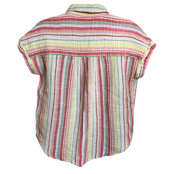 Women's Style & Co Cotton Gauze Striped Camp Shirt Size S Pastel Button Front - Picture 5 of 6